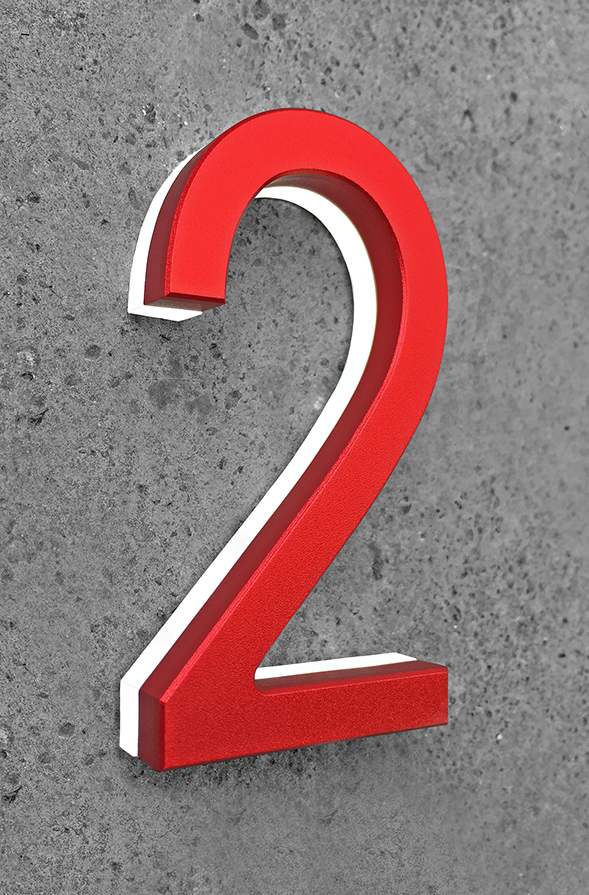 Modern Red Metal House Numbers Lighted by Luxello LED Signage